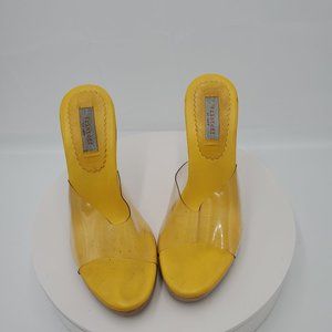 Yellow Leather Sandals w/ Lucite Heels